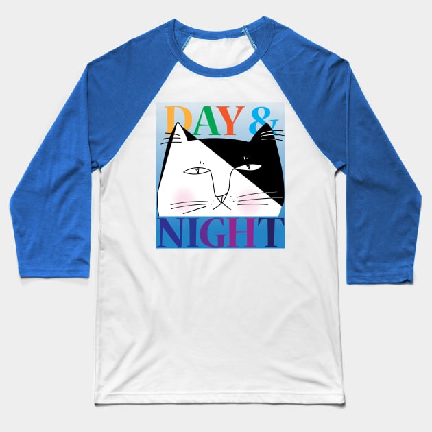 Day & Night tuxedo cat Baseball T-Shirt by HelenDBVickers